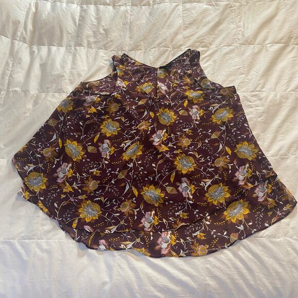 Lane Bryant Tank 22 Burgundy Yellow Floral Ruffle Layered Sheer - Picture 1 of 12